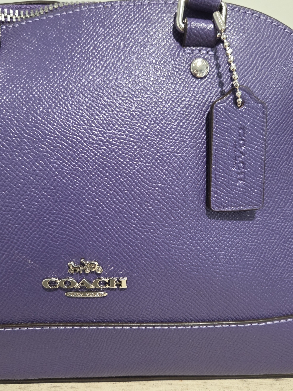 Purple Dome Satchel/Crossbody Handbag - Coach. 11" w, 10.5" top- bot, 7.5" zip-b - Picture 4 of 9